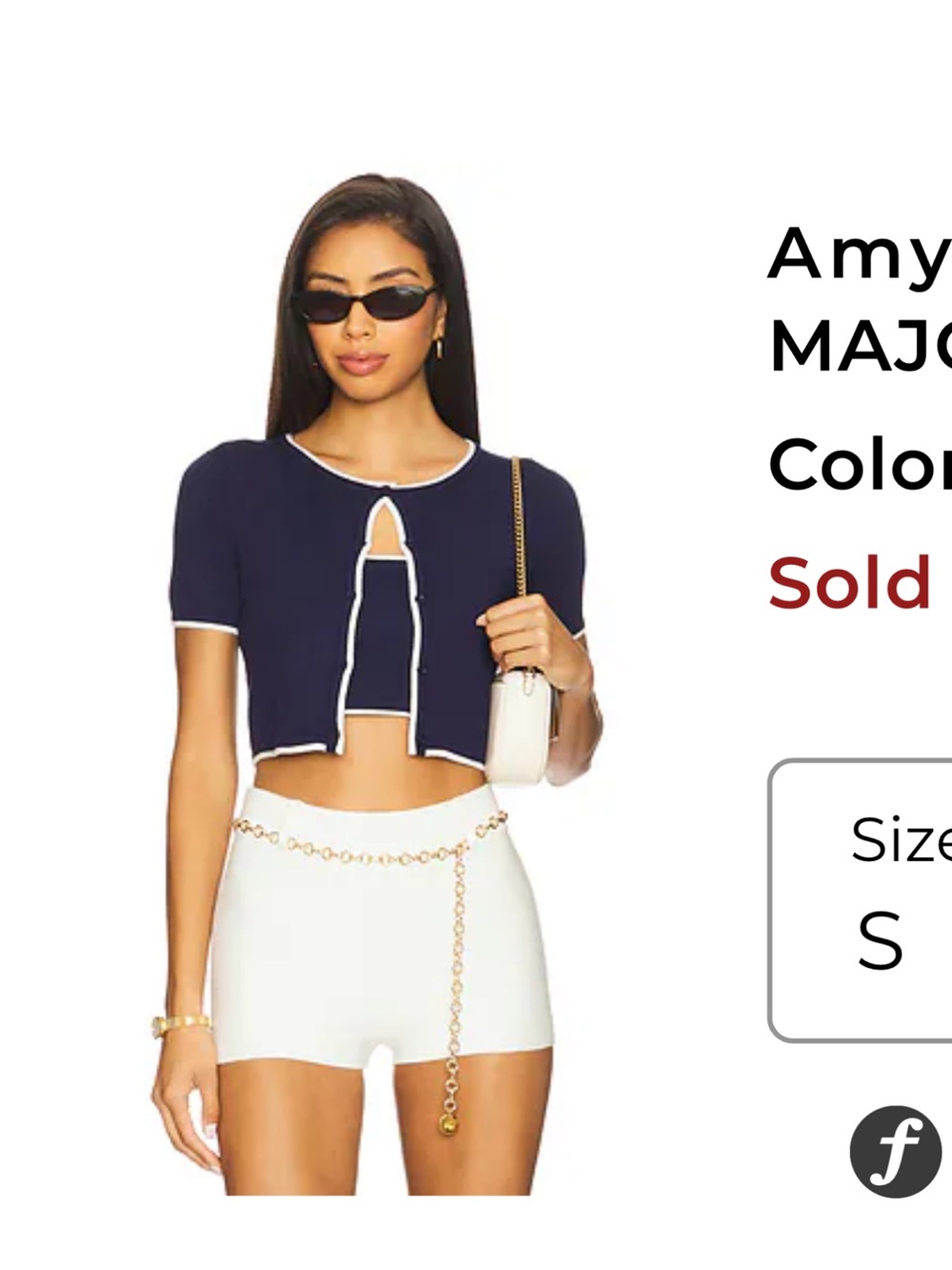 MAJORELLE Navy and White Contrast-Trim Crop Cardigan